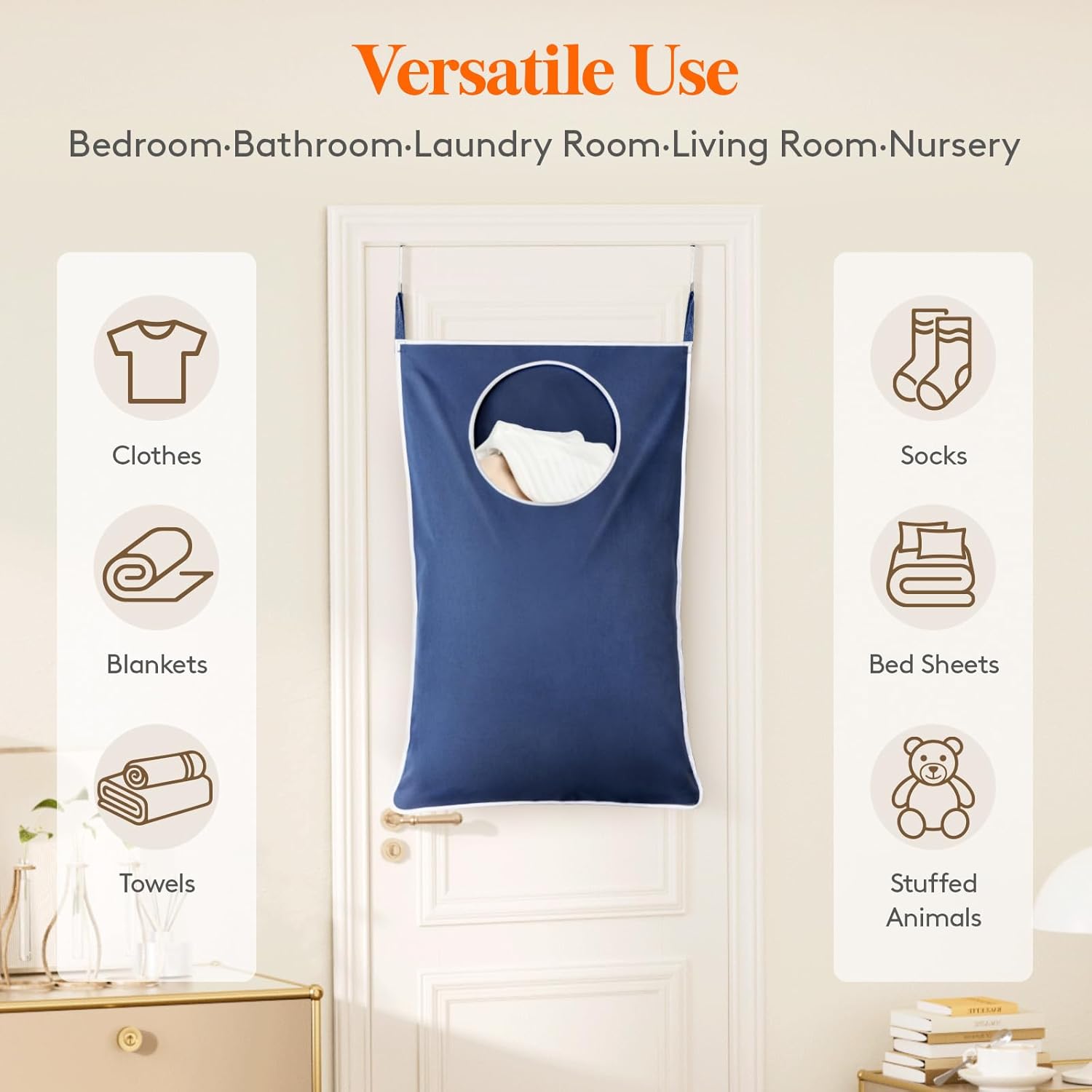 Lifewit 2 Pack Over Door Laundry Hamper, Large Collapsible Hanging Laundry Hamper, Hanging Laundry Basket Bag for Bathroom Bedroom Dirty Clothes Storage Organizer, Dark Blue - NestledHome