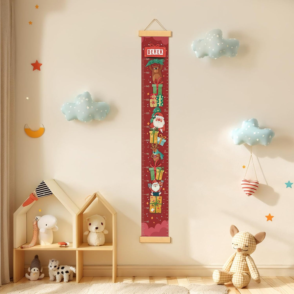 Personalized Name Growth Chart Wall Decor for Kids – Canvas Removable Height Chart Measuring Ruler 59" x 7.9" （Santa Claus Gifts） - NestledHome