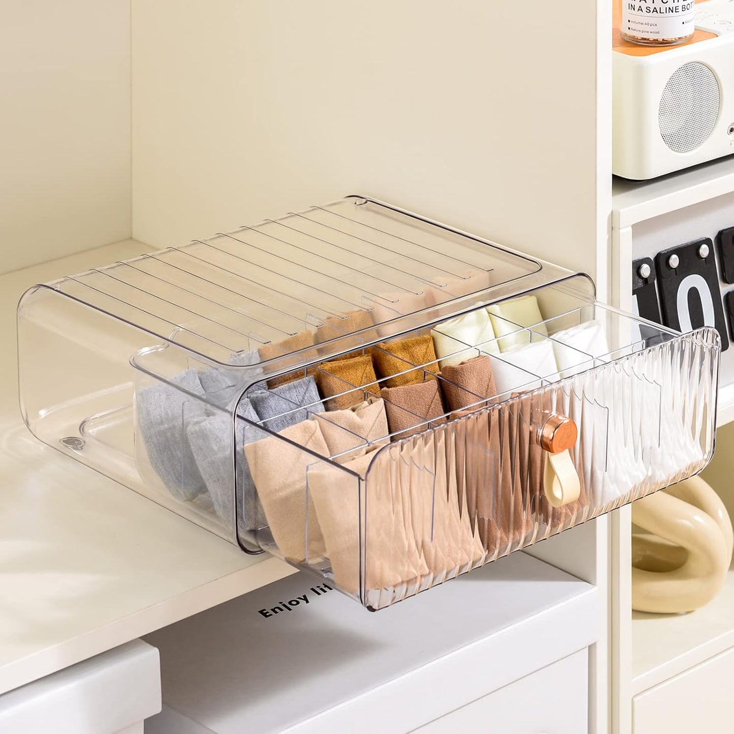 Underwear Organizer for Closet, Acrylic Socks Bra Underwear Drawer Organizer with Dividers, 24 Cell Stackable Closet Organizer and Storage Drawer for Clothing, Baby Clothes, Bra, Ties, Scarf - NestledHome