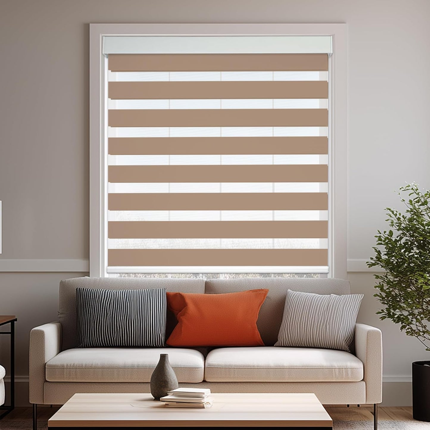 HESTIA Cordless Zebra Blinds Light Filtering Roller Shades UV Blocking Blackout Privacy Indoor Window Blind for Home Office Day and Night, Beige,41" W x 54" H