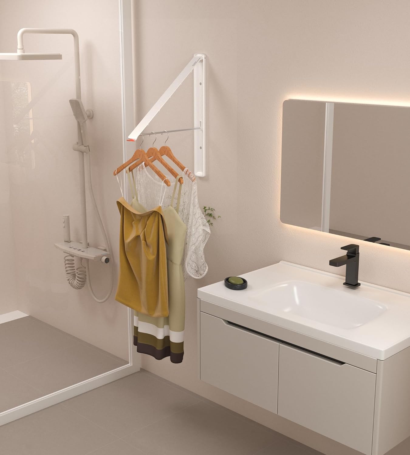 Dr.DJ Clothes Drying Rack Wall Mounted, Retractable & Foldable Clothes Hanger for Laundry Room Organization and Storage, Clothes Hanger Rack for Dorm, Closet, Balcony, Laundry Room(1P, Metal, White) - NestledHome