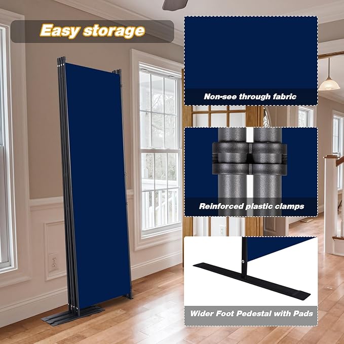 Room Divider, 4 Panel Folding Privacy Screens with Wider Support Feet, 6 Ft Portable Room Partition for Room Separator, 88" W X 71" H, Navy Blue