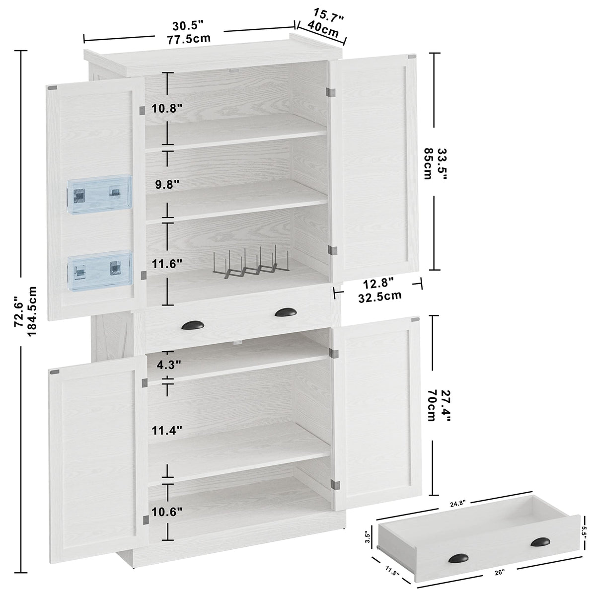 Storage Cabinet with Drawers and Doors for Living Room and Entryway