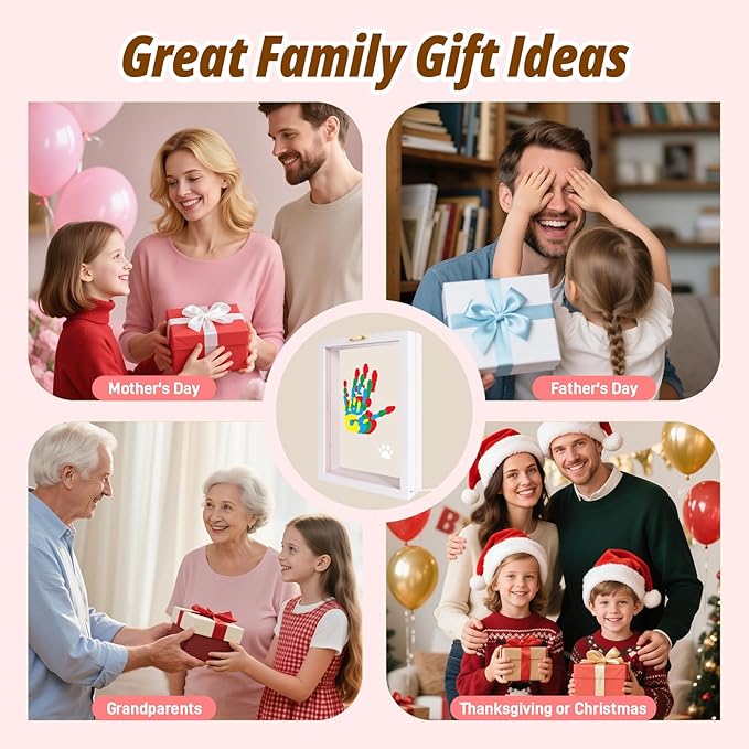 Sortnic Family Handprint Kit with Light, 5 Non-Toxic Paints, Hand Prints Ornament Keepsake Frame for 4, DIY Craft Gift for New Parents & Mom & Baby, Grandparents, Mother's Day, Father's Day