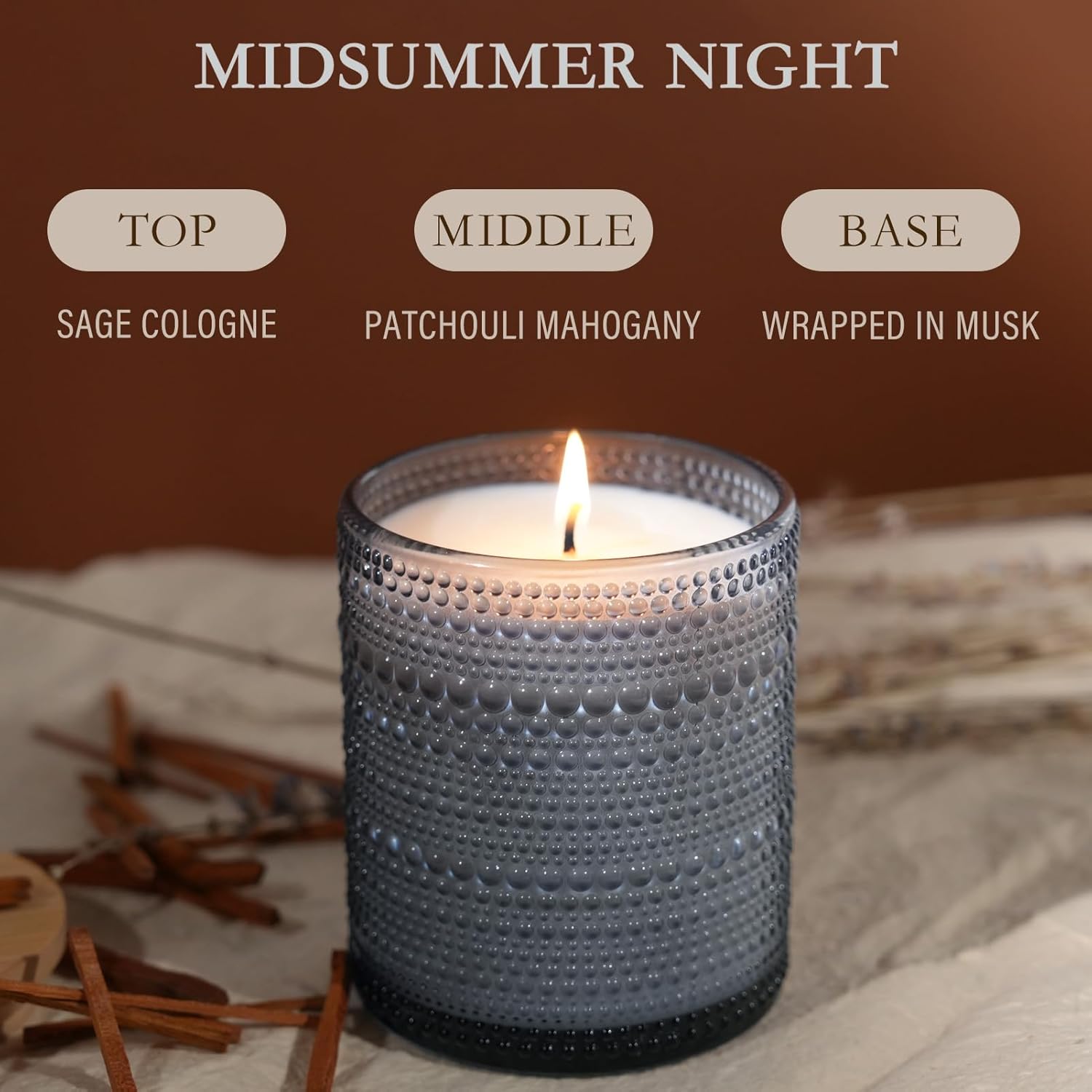 Mid Summer's Night Scented Candle with Lid, 60+ Hours Jar Candle Aromatherapy Candle for Home, Soy Wax Cotton Fiber Wicks, Giftable - NestledHome