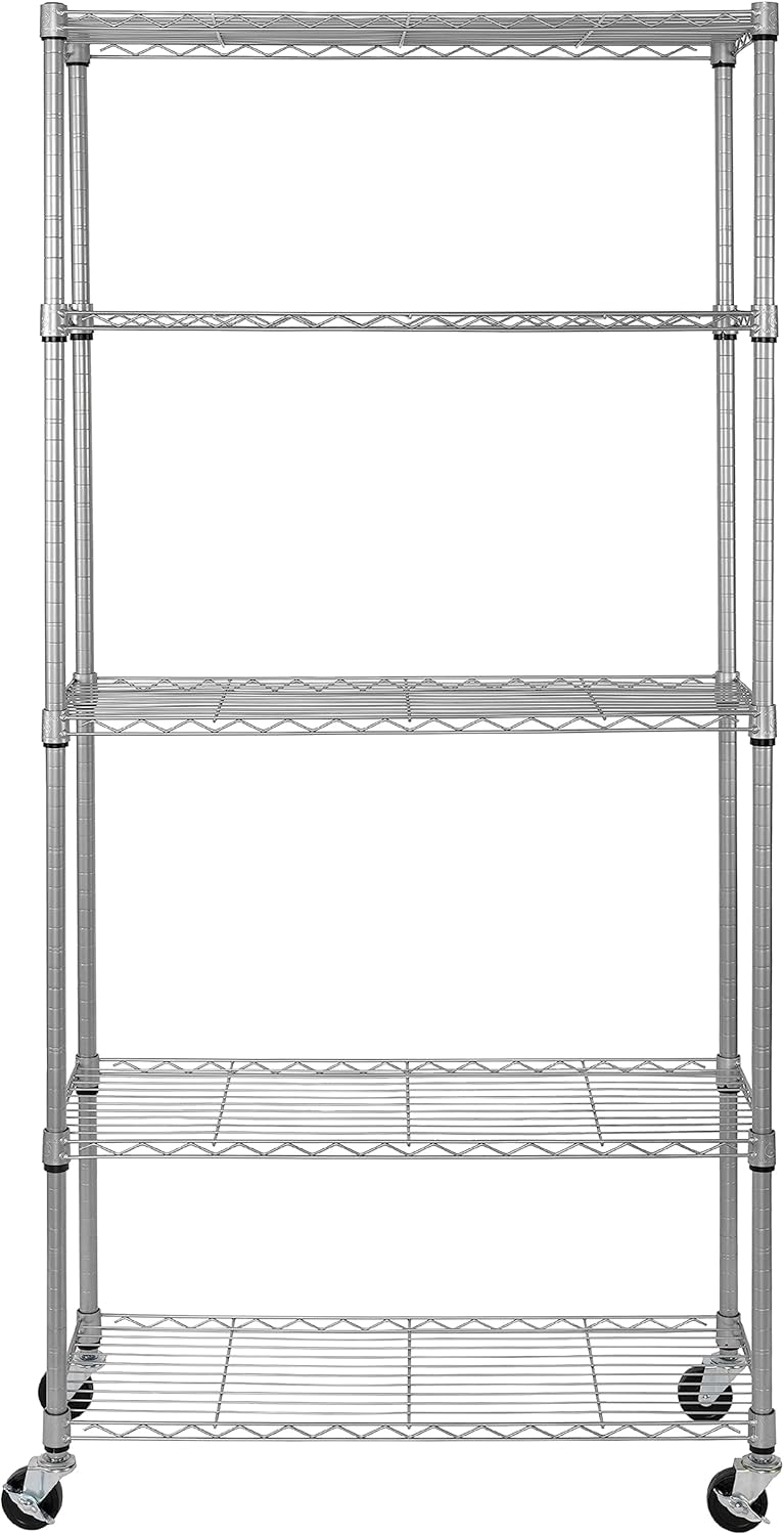 Seville Classics UltraDurable Heavy Duty NSF Solid Steel Wire Rack Storage Unit, Organizer for Garage, Warehouse, Office, Restaurant, Classroom, Kitchen, Silver, 5-Tier Shelving, 36" W x 14" D - NestledHome