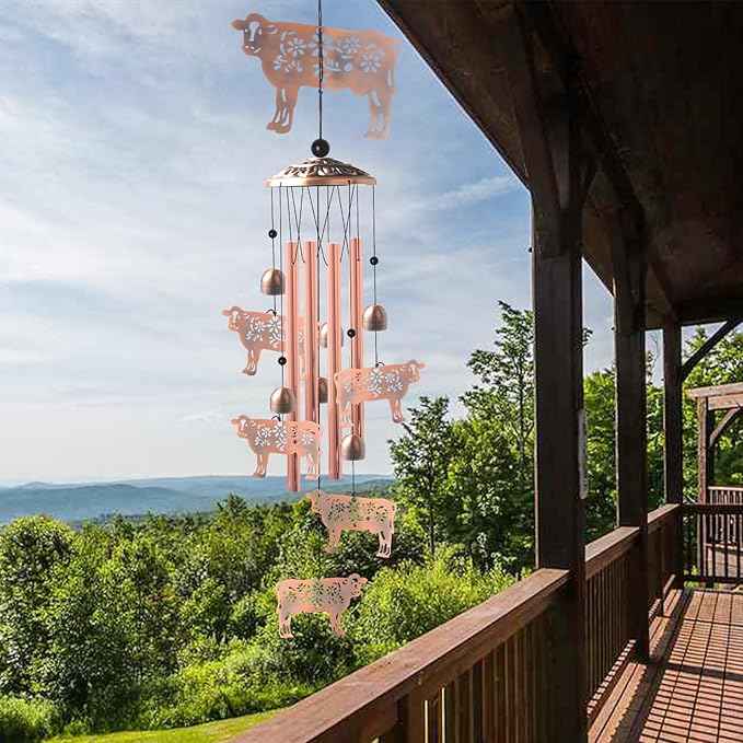 Cow Gifts for Women,Handcrafted Brass Ox Bulldog Wind Chimes Outdoor,Birthday Gifts for Men/Mom/Grandma Cow Metal WindChimes Outside/Indoors, Lawn, Patio, Garden Decor, Yard Decorations