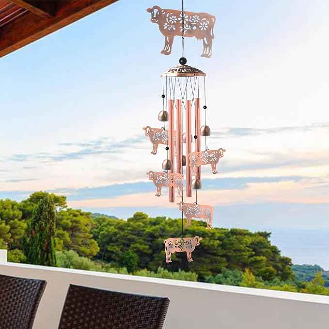 Cow Gifts for Women,Handcrafted Brass Ox Bulldog Wind Chimes Outdoor,Birthday Gifts for Men/Mom/Grandma Cow Metal WindChimes Outside/Indoors, Lawn, Patio, Garden Decor, Yard Decorations