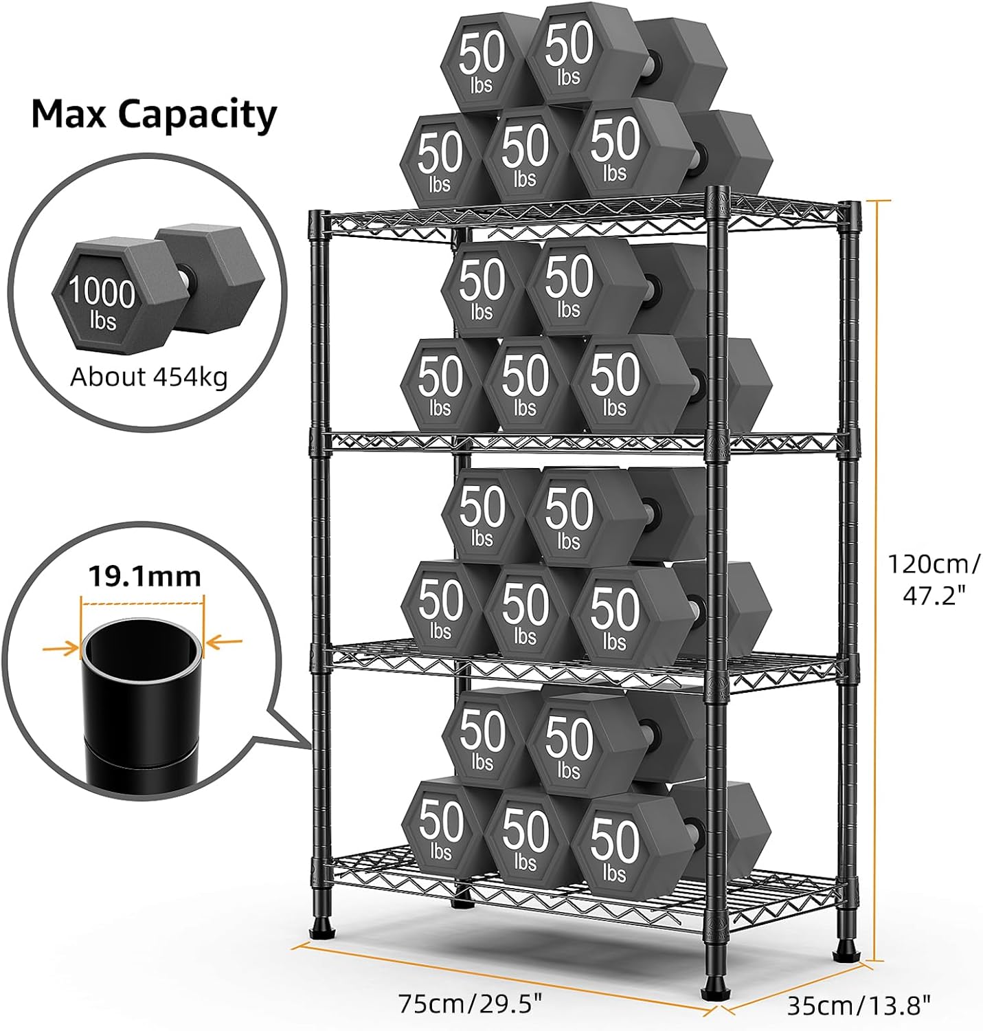 1000 lbs Storage Shelving Steel Heavy Duty 4-Tier Utility Shelving Unit Steel Organizer Wire Rack for Home,Kitchen,Office (13.7" D x 29.5" W x 47.2" H) - NestledHome