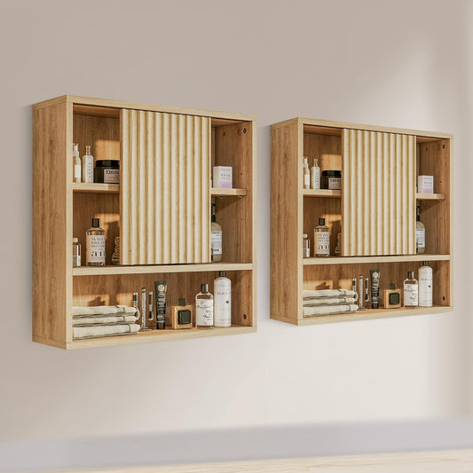 2 Pcs Bathroom Wall Cabinet Above Toilet Storage，Wall Mounted Storage with Adjustable Shelves, Space-Saving Modern Design for Bathroom & Laundry Room, Kitchen, Dining Room, Living Room - NestledHome