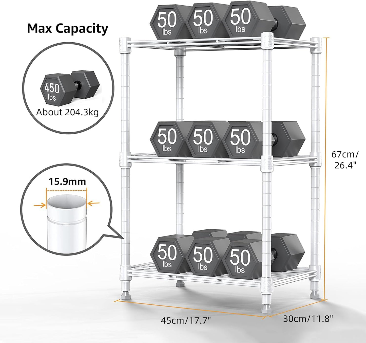 450 lbs Wire Storage Shelving 3-Tier Utility Shelving Unit Steel Organizer Wire Rack for Home,Kitchen,Office,White (11.8" D x 17.7" W x 26.4" H) - NestledHome