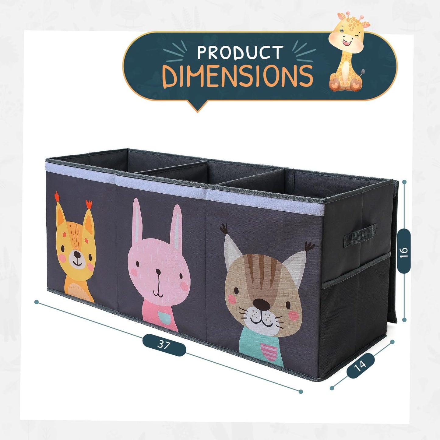 Extra Large Toy Storage Organizer with Lid - Sturdy, Collapsible Toy Chest Storage Box with Cute Design - Toys Bin with Dividers for Kids, Boys, Girls, Nursery, Bedroom, Play room 37"x16"x14" - NestledHome