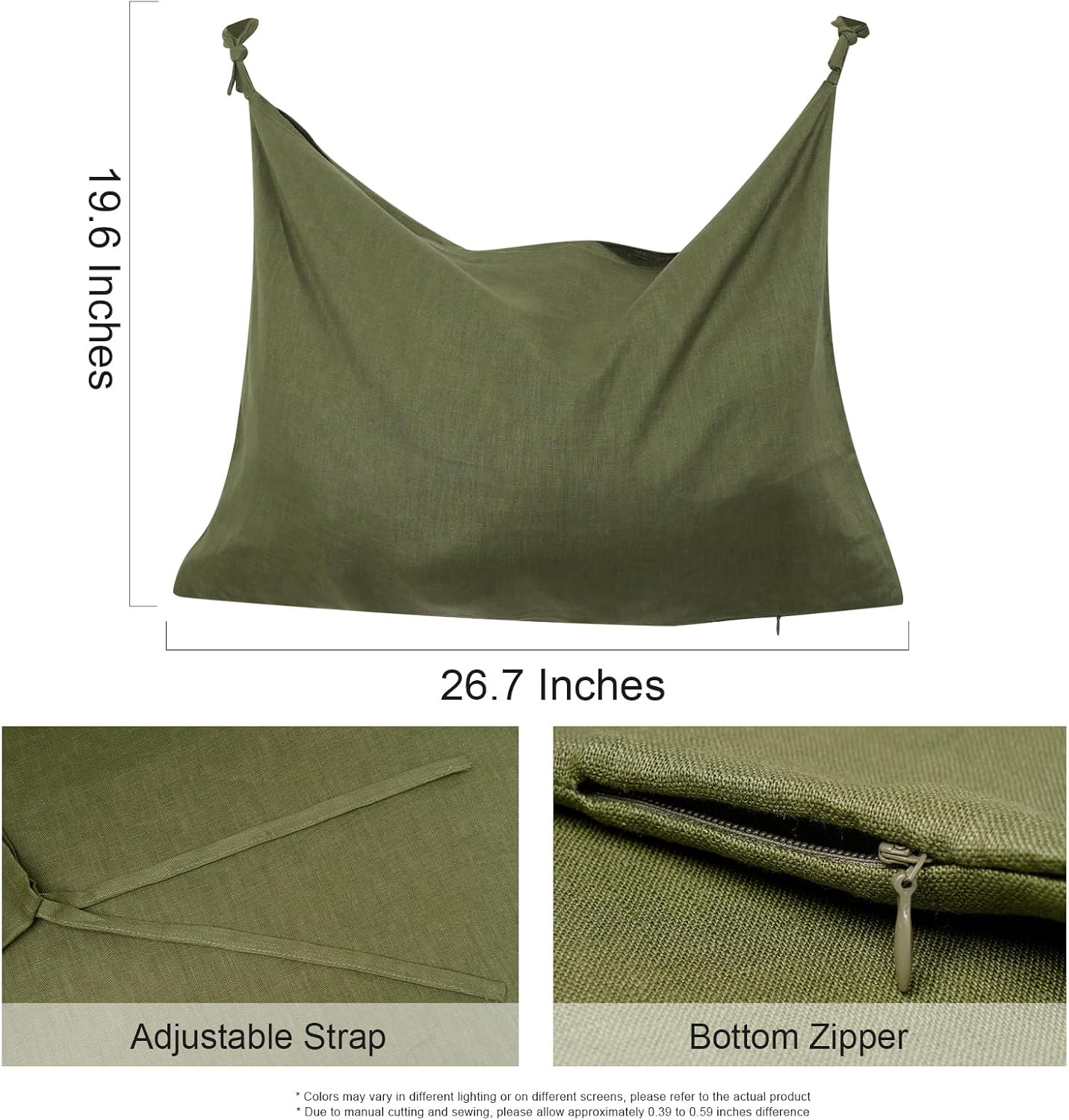 Hanging Linen Laundry Bag, 100% Pure Flax Linen Over The Door Hamper with Bottom Zipper for Laundry Room, Household Dirty Cloth Storage Organizer Bag, Army Green - NestledHome