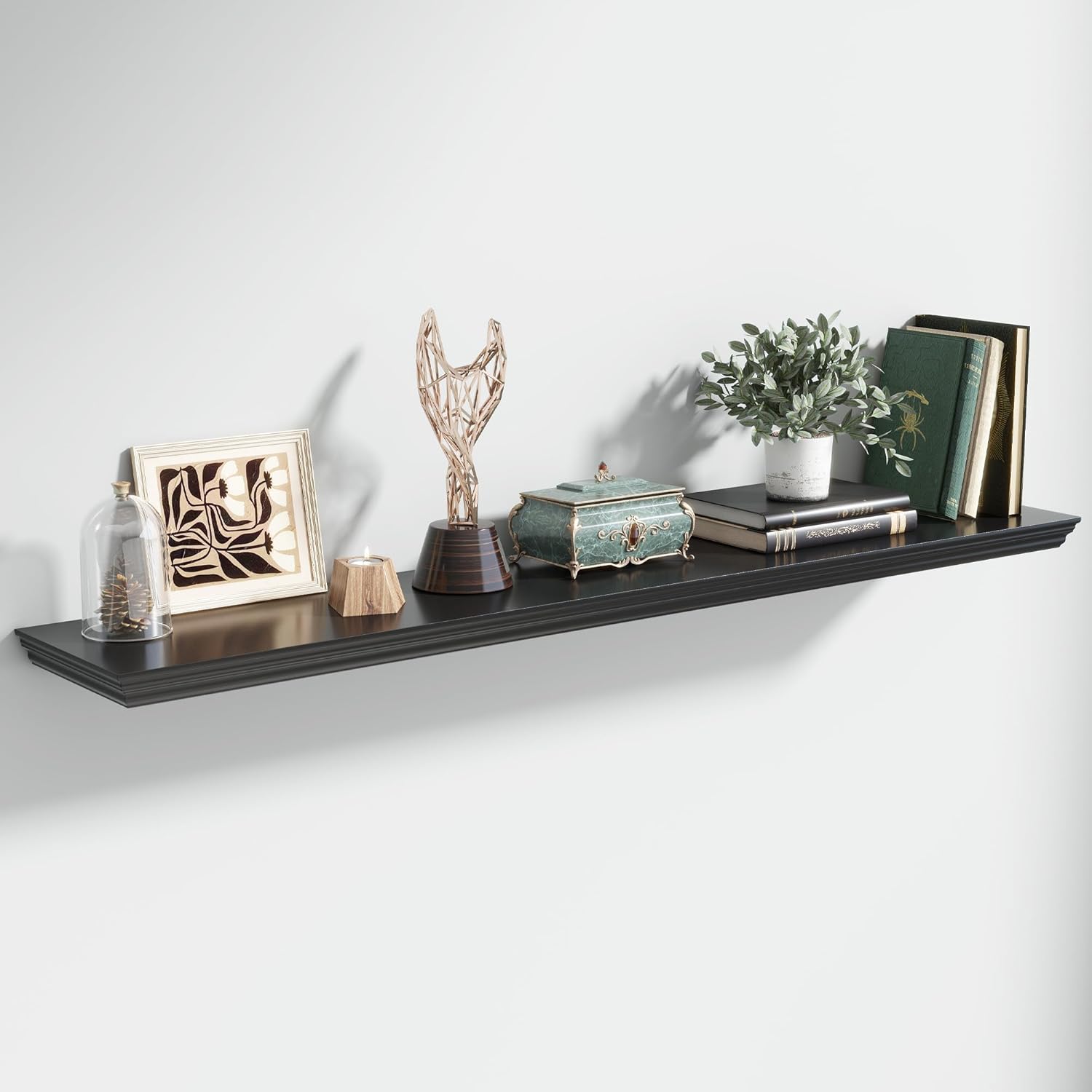 Floating Shelves for Wall, 55 Inch Long Wall Mounted Black Hanging Shelf for Kitchen, Living Room, Office, Bedroom, Bathroom, Retro Vintage Wood Bookshelf for House Decor - NestledHome