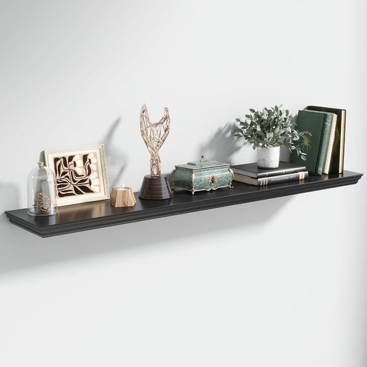 Floating Shelves for Wall, 55 Inch Long Wall Mounted Black Hanging Shelf for Kitchen, Living Room, Office, Bedroom, Bathroom, Retro Vintage Wood Bookshelf for House Decor - NestledHome