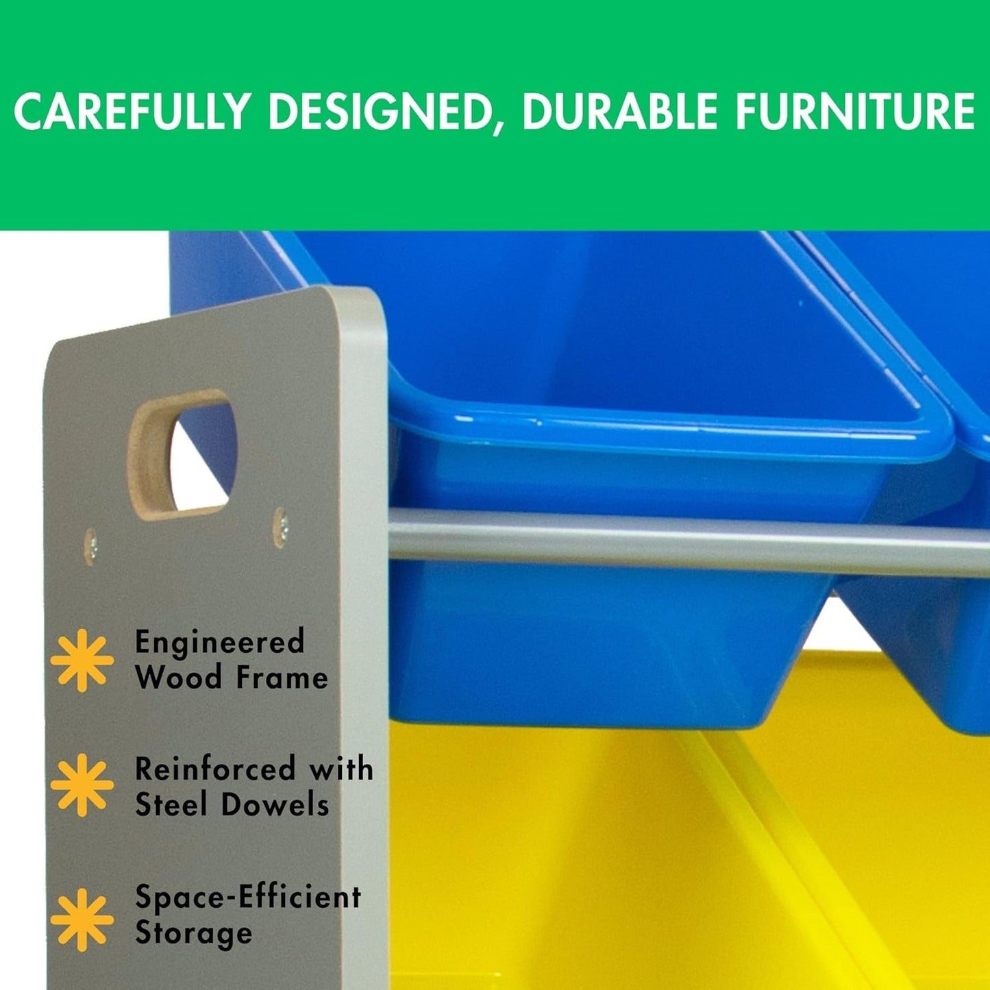 Humble Crew Kids Toy Storage Organizer with 12 Plastic Bins, Grey/Blue/Green/Yellow – Removable Bins for Playroom, Bedroom, Toddler Furniture for Boys and Girls Ages - NestledHome
