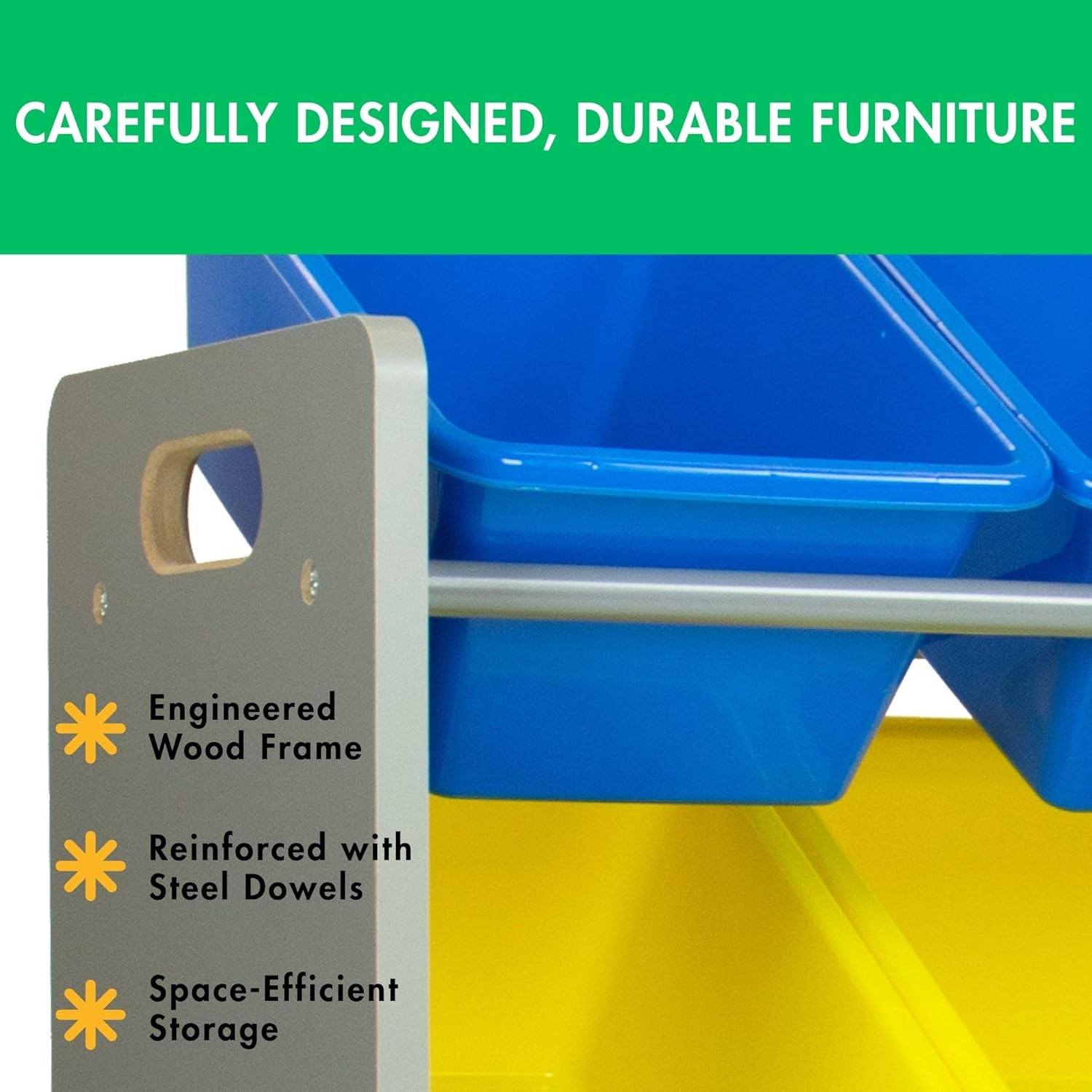 Humble Crew Kids Toy Storage Organizer with 12 Plastic Bins, Grey/Blue/Green/Yellow – Removable Bins for Playroom, Bedroom, Toddler Furniture for Boys and Girls Ages - NestledHome