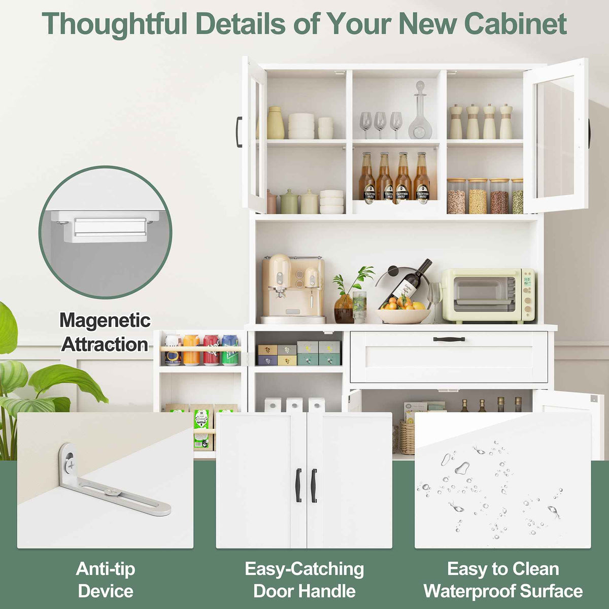 68" Kitchen Pantry Storage Cabinet