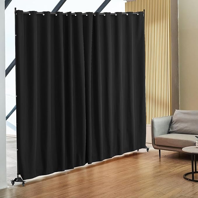 VEVOR Room Divider, Portable Panel Room Divider with Wheels Curtain Divider Stand, Freestanding Room Divider Privacy Screen for Office, Bedroom, Dining Room, Study, Black