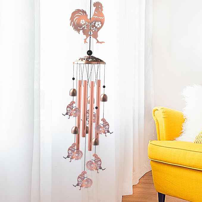Chicken Wind Chimes,Outdoor,Gifts for Women Birthday Gifts for Men/Mom/Grandma Rooster Metal WindChimes Outside/Indoors, Lawn, Patio, Garden Decor, Yard Decorations