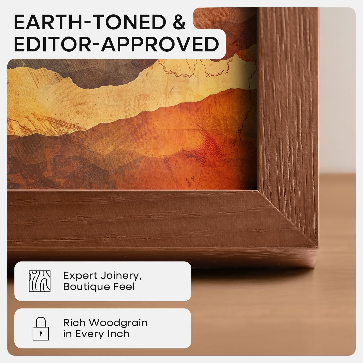 Homeforia 10x10 Picture Frame Brown, High-End Dark Oak 10 x 10 Square Brown Wood Frames with Mat 8 by 8 Photo, 10by10 Wooden Walnut Poster Frame Matted to 8x8 Print, Tempered Glass, Wall Kit, Set of 1