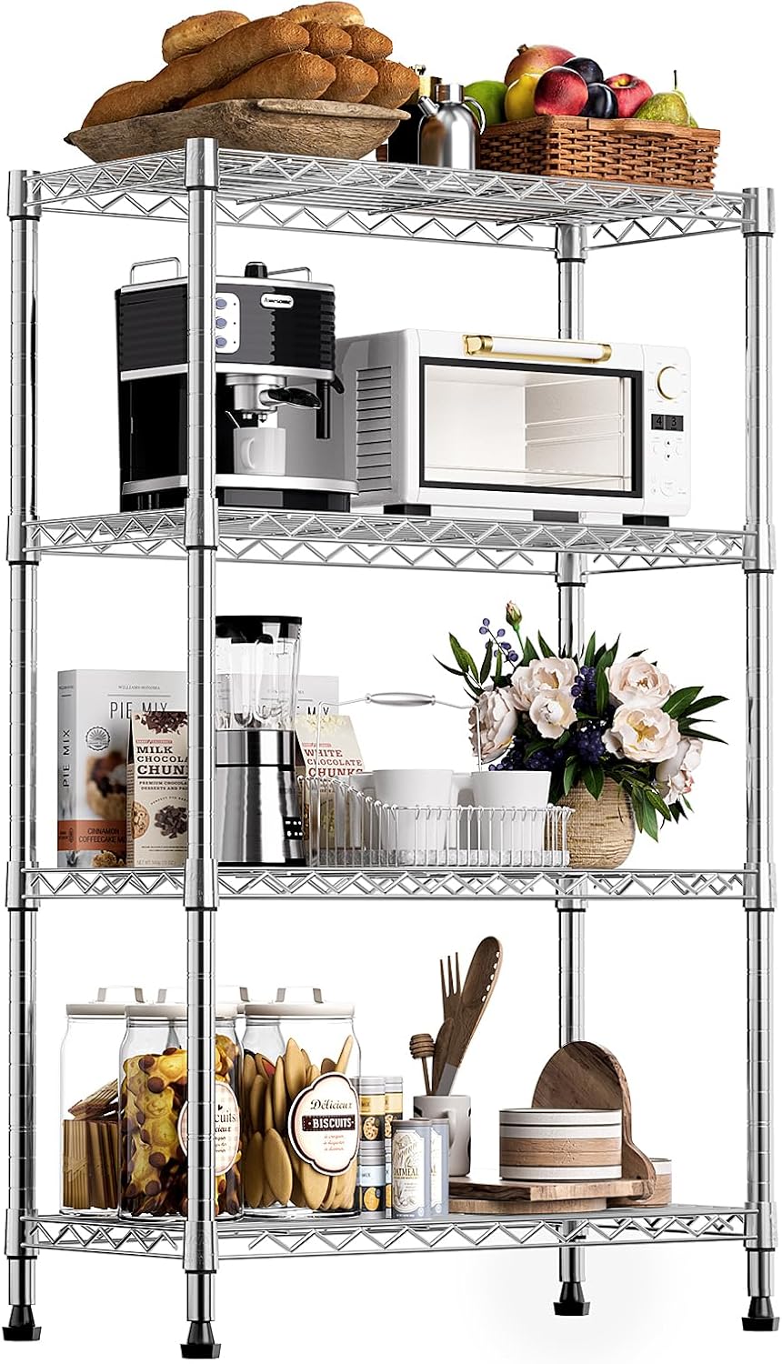 1000 lbs Storage Shelving 4-Tier Utility Shelving Unit Steel Organizer Wire Rack for Home,Kitchen,Office,Chrome (13.7" D x 23.6" W x 53.4" H) - NestledHome
