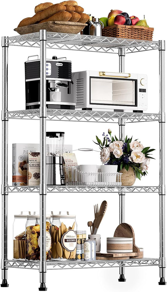 1000 lbs Storage Shelving 4-Tier Utility Shelving Unit Steel Organizer Wire Rack for Home,Kitchen,Office,Chrome (13.7" D x 23.6" W x 53.4" H) - NestledHome
