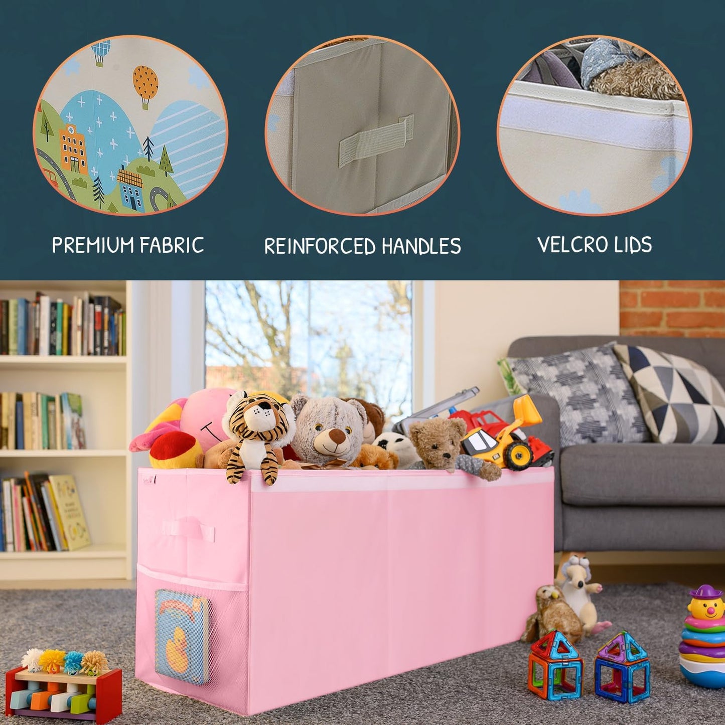 Extra Large Toy Storage Organizer with Lid - Sturdy, Collapsible Toy Chest Storage Box Design - Toys Bin with Dividers for Kids, Nursery, Bedroom, Playroom 37"x16"x14" - NestledHome