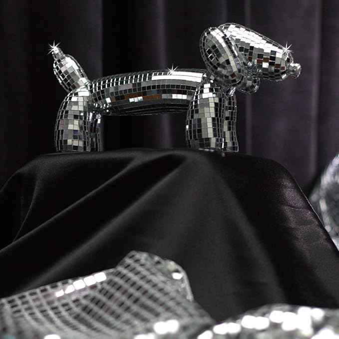 Disco Wiener Dog, Dachshund Decor, Maximalist Balloon Wiener Dog Statue, Aesthetic Disco Ball Home Decor