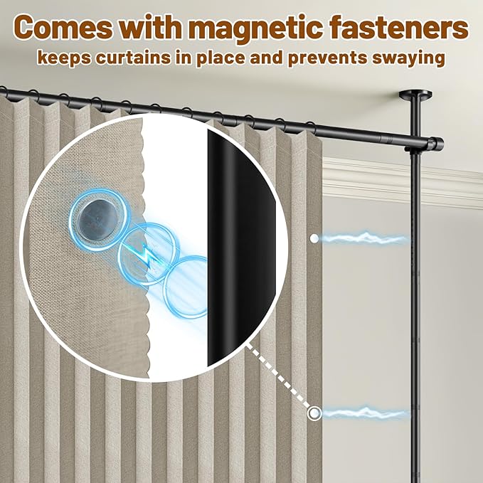 AJAZZ Room Divider Curtain (Cream White, W100 x L96 in,1 Panel)+ Curtain Rods No Drilling Adjustable Tension (H) 43-120×(W) 35-100 in, Heavy Duty Wall Divider for Apartment/Dorm