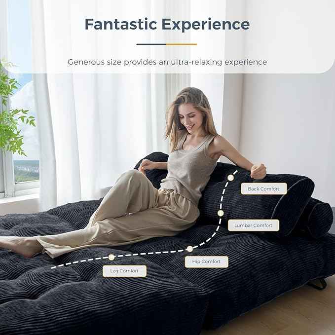 MAXYOYO Folding Sofa Bed, Convertible Sleeper Chair with Pillow Foldable Matress with Back Support, Portable Fold Out Chair Bed Comfy Floor Sofa Lounge for Living Room Bedroom, Black Double