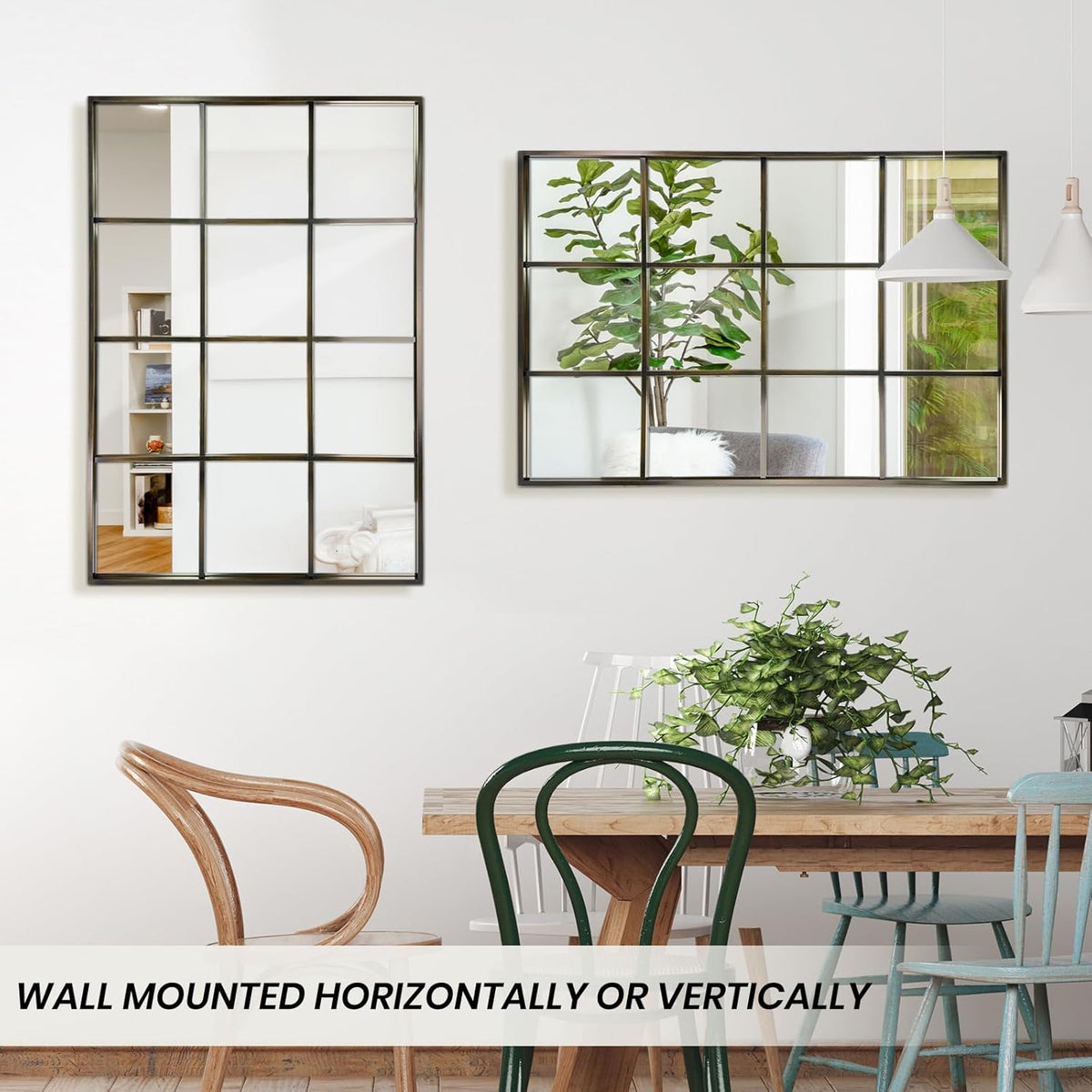 Windowpane Wall Mirror 30"x40" Bronze Wall Mounted Art Pane Mirror Farmhouse Decorative Mirror Leaning Hanging Wall Mirror for Bedroom Living Room Entrance Hallway Wall Decor