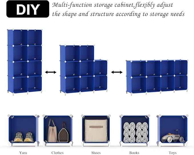 AWTATOS Cube Storage Organizer, 8 Cube Closet Organizers and Storage Shelves, DIY Stackable Bookshelf for Bedroom, Home, Admiral Blue