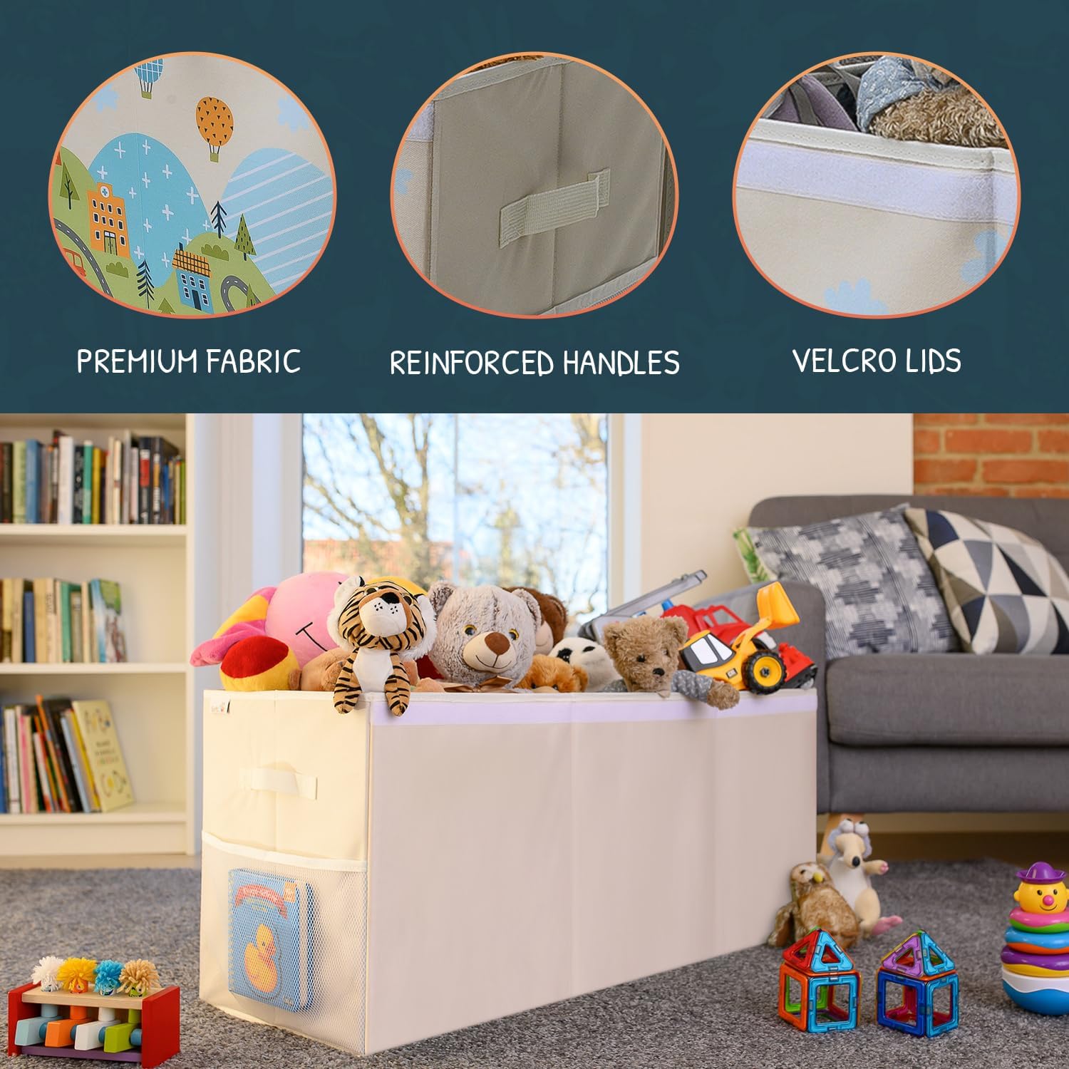 Extra Large Toy Storage Organizer with Lid - Sturdy, Collapsible Toy Chest Storage Box Design - Toys Bin with Dividers for Kids, Nursery, Bedroom, Playroom 37"x16"x14" - NestledHome