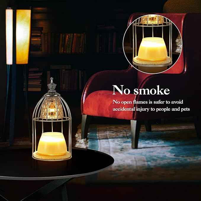 Candle Warmer lamp，Wax Warmer for Scented Wax with dimmable Switch，Heating Aromatherapy Candle Without Flame and Smoke，Gentle Light for Home Decor (Silver)