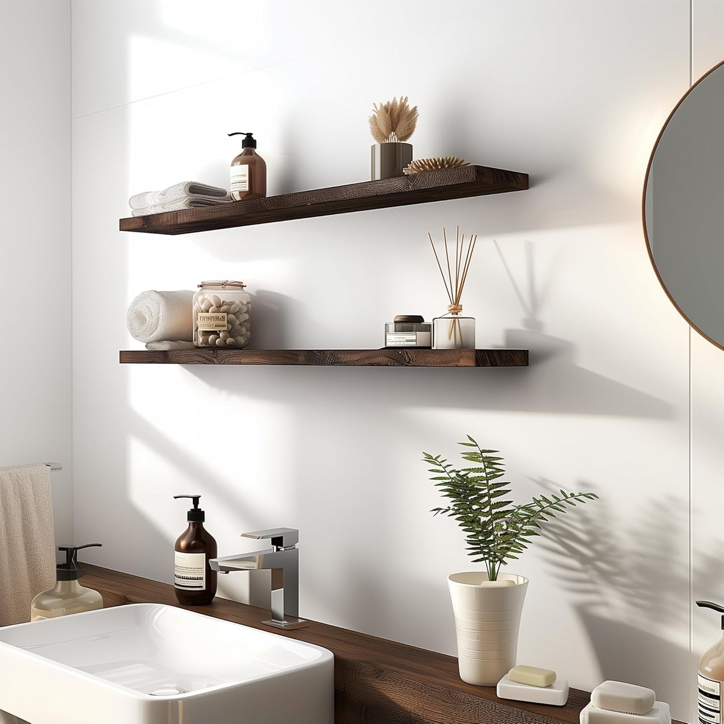 48 Inch Floating Shelves for Wall Rustic Brown Wood Wall Shelves for Bedroom Set of 4 - NestledHome