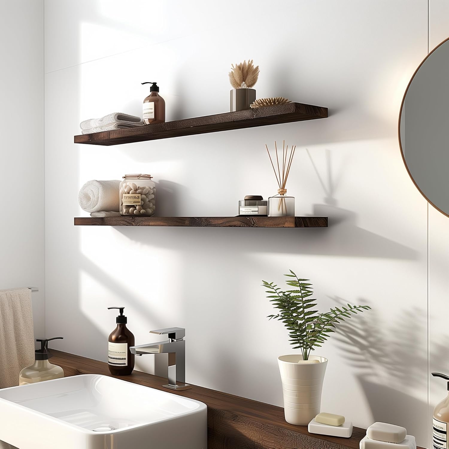 48 Inch Floating Shelves for Wall Rustic Brown Wood Wall Shelves for Bedroom Set of 4 - NestledHome