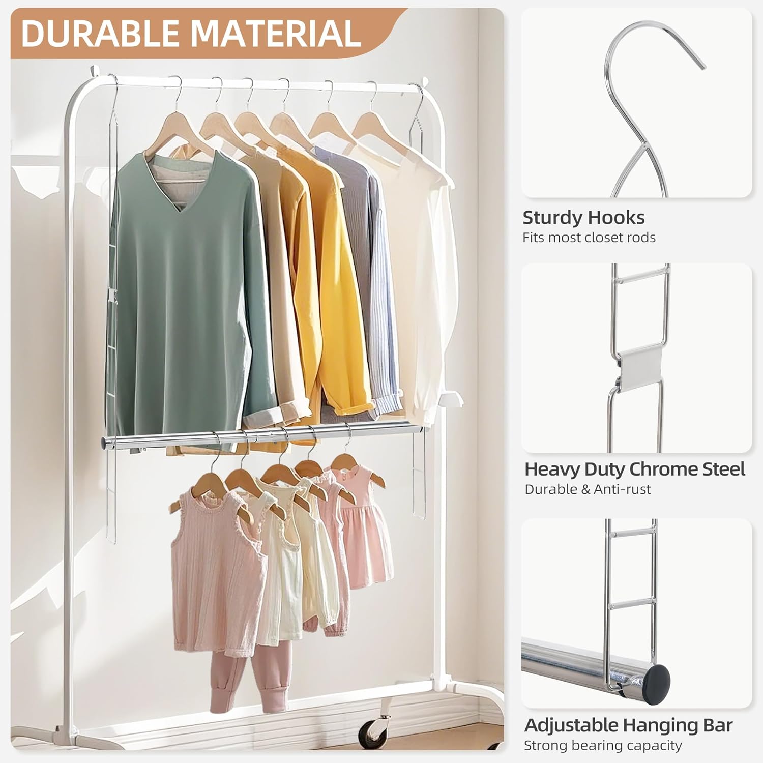STORAGE MANIAC Hanging Closet Rod, Adjustable Width and Height Closet Hanging Organizer, Space-Saving Clothes Hanging Bar, Closet Extender Hanging Rod Double Closet Hanging Rod, 2 Pack Chrome - NestledHome