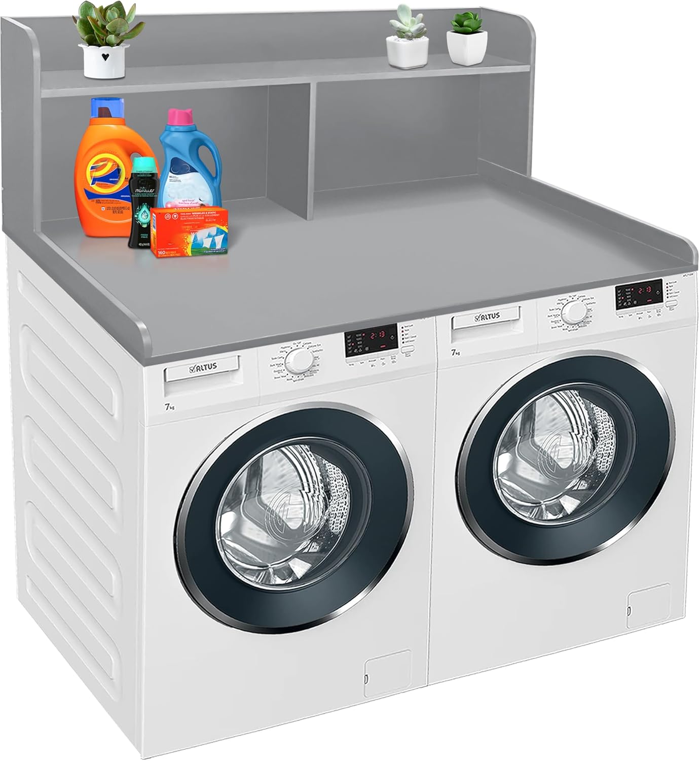 Royxen 2-Tier Washer Dryer Countertop,19.5"H Wood Washer and Dryer Topper with Storage Shelf,Laundry Countertop Over Washer Machine, Universal Fit for Laundry Room Organization (Grey,54"W X 27.5"D) - NestledHome
