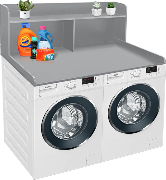 Royxen 2-Tier Washer Dryer Countertop,19.5"H Wood Washer and Dryer Topper with Storage Shelf,Laundry Countertop Over Washer Machine, Universal Fit for Laundry Room Organization (Grey,54"W X 27.5"D) - NestledHome