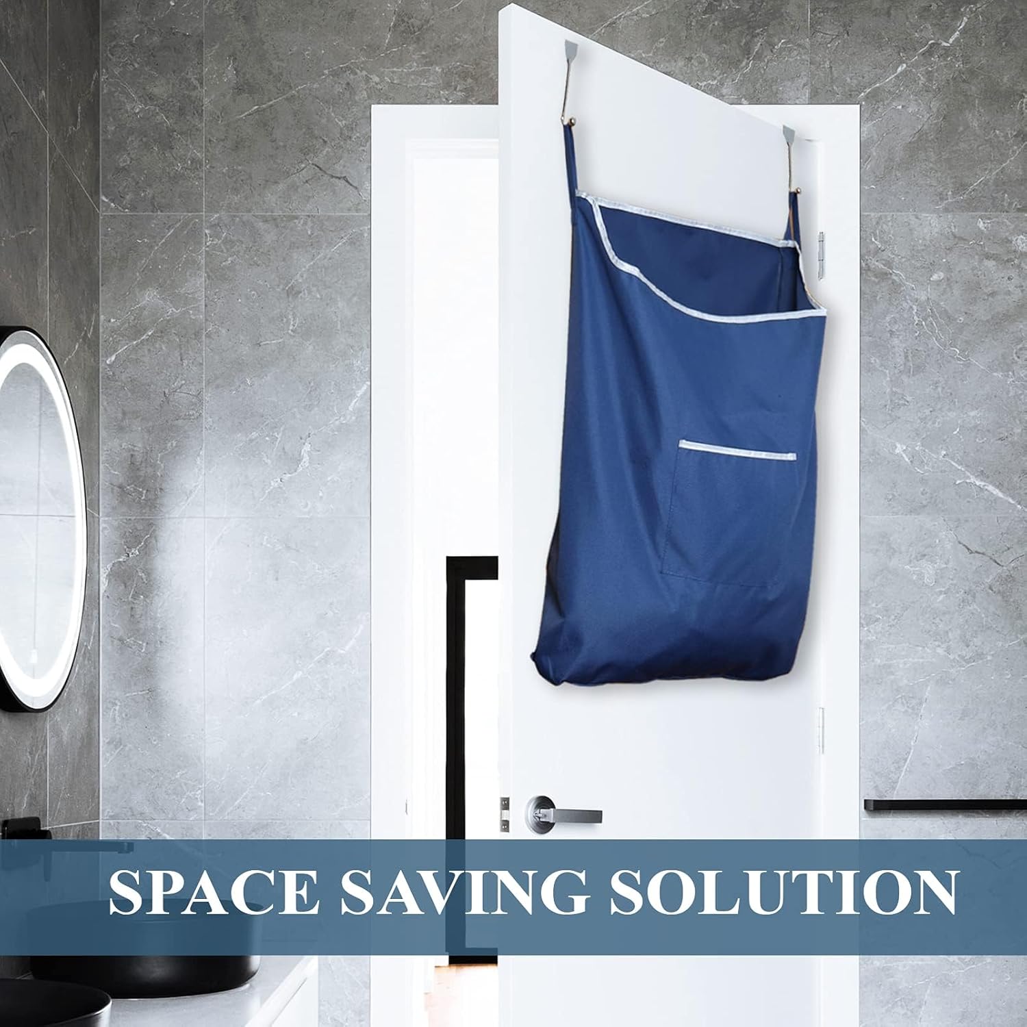 Fine Living Co. Large Hanging Laundry Hamper with Over Door Hooks & Adhesive, Durable Space Saving Laundry Bag with Zipper and Wide Open Top, Hanging Dorm Laundry Hamper (Navy Blue-XL) - NestledHome