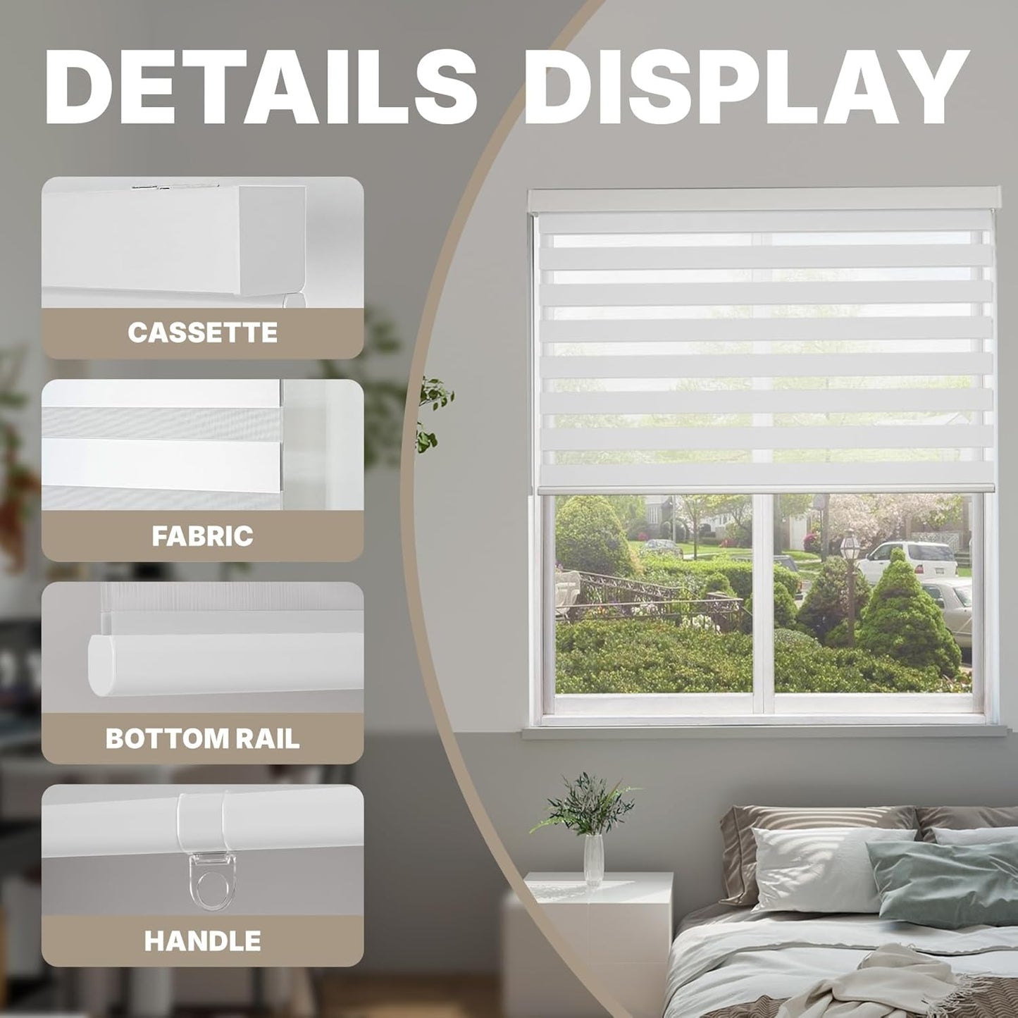 HESTIA Cordless Zebra Blinds Light Filtering Roller Shades Blackout Indoor Window Blind for Home Office,White,29" W x 60" H