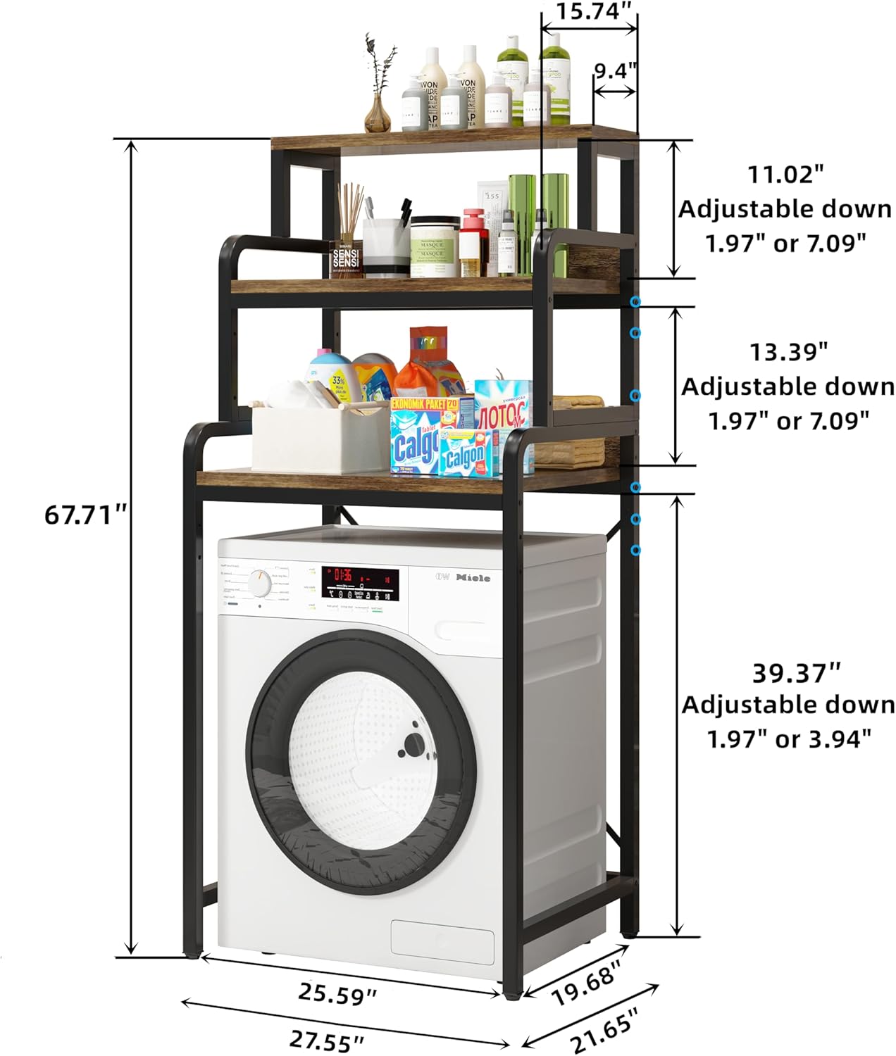 3-Tier Bathroom Room Shelf Washing Machine Storage Utility Rack Over The Toilet Washer Dryer Storage Bathroom Organizer Rack Space Saving Shelving Units Clothes Dryers Shelf - NestledHome
