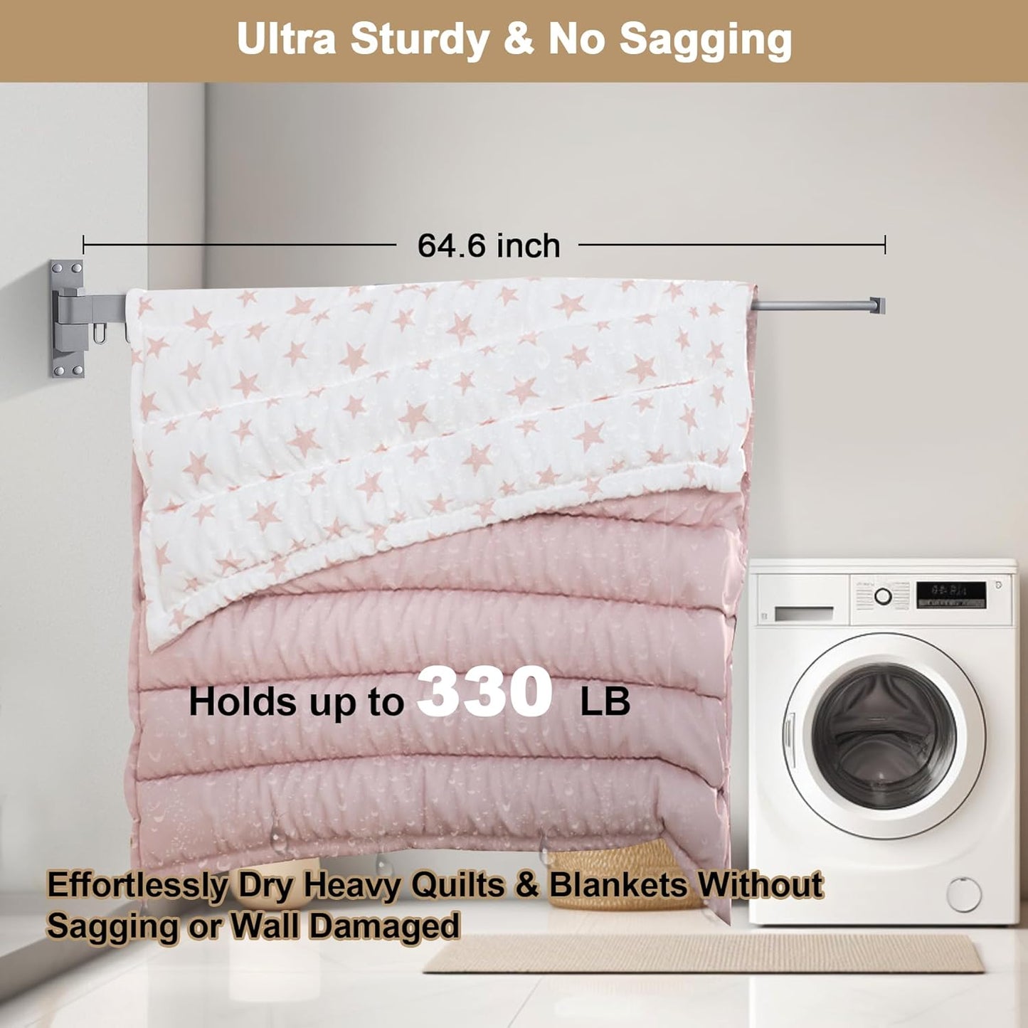 Bakala Clothes Drying Rack, Laundry Drying Rack Foldable, Heavy-Duty Space Saving Hangers, Wall Mounted Clothing Racks for Laundry Room Organization, Folding, Retractable 64" Clothes Dryer (Silver) - NestledHome