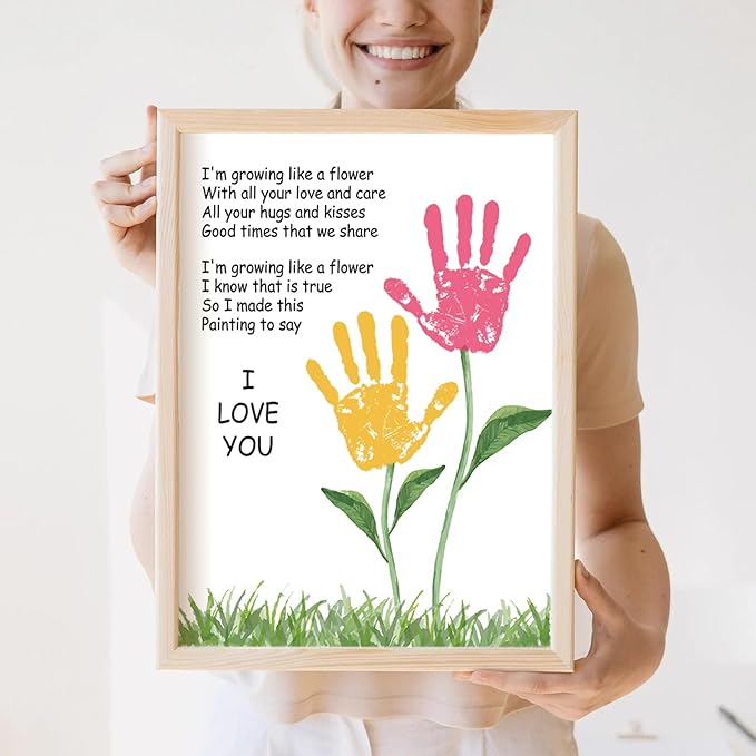 Physkoa Handprint Art Kit for Mom – Mommy Keepsake Craft with Poem & Frame – DIY Handprint Gift from Kids, Baby, Daughter, Son – Mother’s Day, New Mom, Birthday Present(2 Art Styles Included)