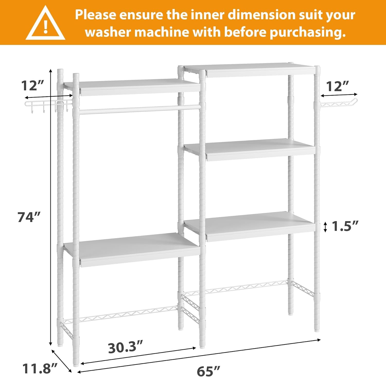 Double Row Over Washer and Dryer Storage Shelves, Laundry Room Organization and Storage, Heavy Duty Laundry Room Shelves, with Adjustable Height, 5-Tier - NestledHome