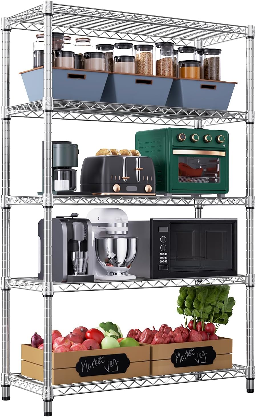 1750 LBS Storage Shelves 5-Tier Utility Shelving Unit Steel Organizer Wire Rack for Home,Kitchen,Office,Garage, Capacity 17.7" D x 47.2" W x 72.3" H - NestledHome