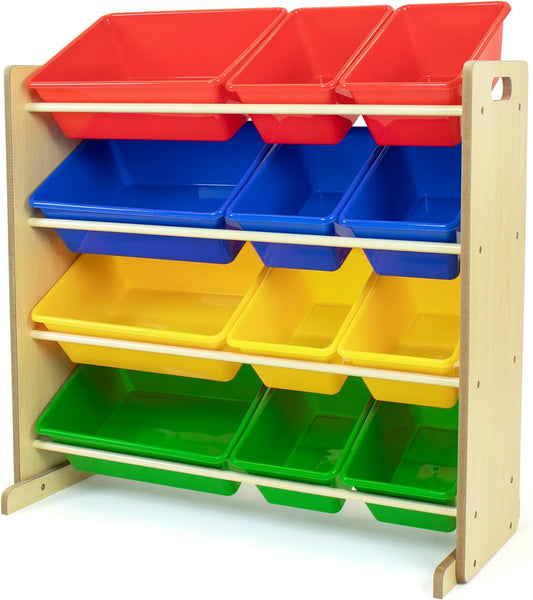 Humble Crew, Natural/Primary Kids' Toy Storage Organizer with 12 Plastic Bins, 34*35*15.5inch - NestledHome