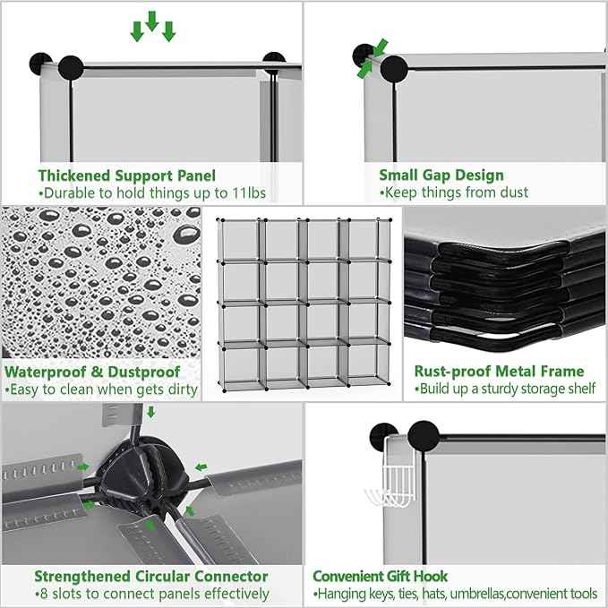 C&AHOME Plastic 16-Cube Grey UPCS16G