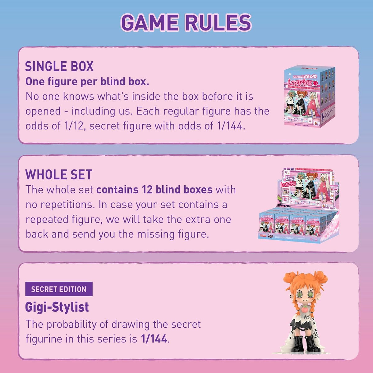 POP MART Lil Peach Riot Loading Series Figures, 12PCs Blind Box Figures, Random Design Action Figures Collectible Toys Home Decorations, Holiday Birthday Gifts, Whole Set